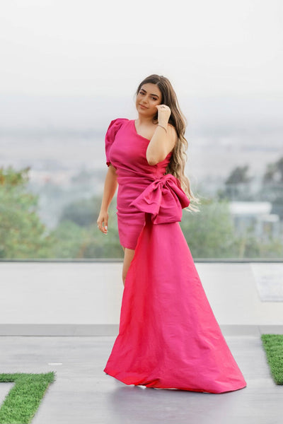 PUFF SLEEVE DRESS WITH DETACHABLE BOW – ISABELLA COUTURE