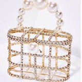 PRE-ORDER Luxury Nude Pearl and Crystal Cage Bag