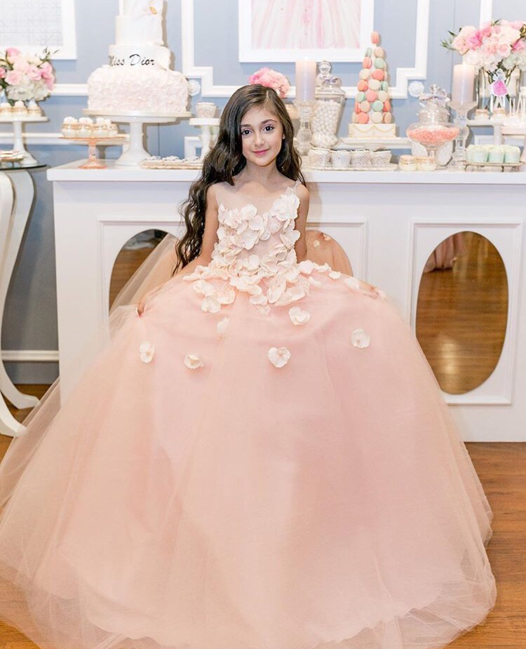 strapless open back dress Royal Blue Princess Sequin Ball Gown Flower Girl Dress  Knee Length Puffy  Party Dress  FleurKids